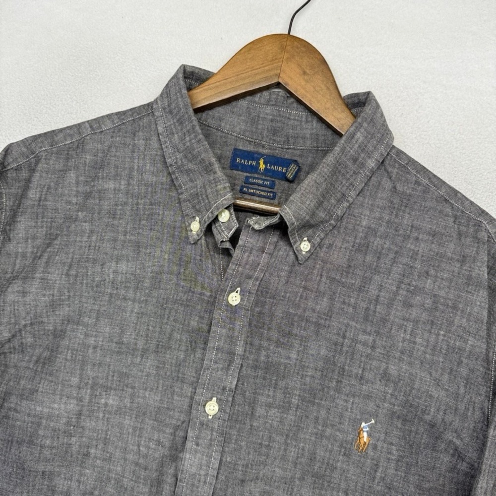 Ralph Lauren Chambray Shirt men's 2XL Gray RL Untucked Denim Classic Preppy Pony